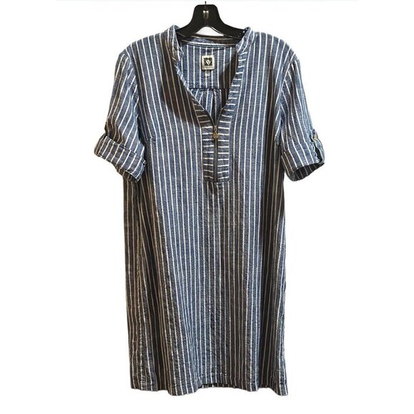 Anne Klein Dresses & Skirts - Anne Klein Womens Size 16 Nautical Blue White Stripe Shift Dress Zip Front